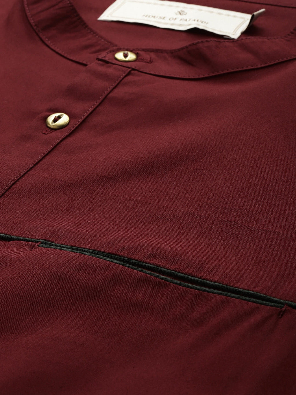 House of Pataudi Men Maroon Solid Straight Kurta