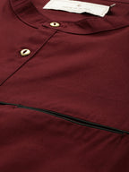 House of Pataudi Men Maroon Solid Straight Kurta