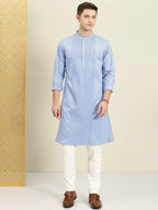 House of Pataudi Men Blue Solid Straight Kurta