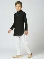 Joban Fashion Kids Island Full Sleeves Cotton Pathani Kurta and Pyjama Set - Black - Distacart