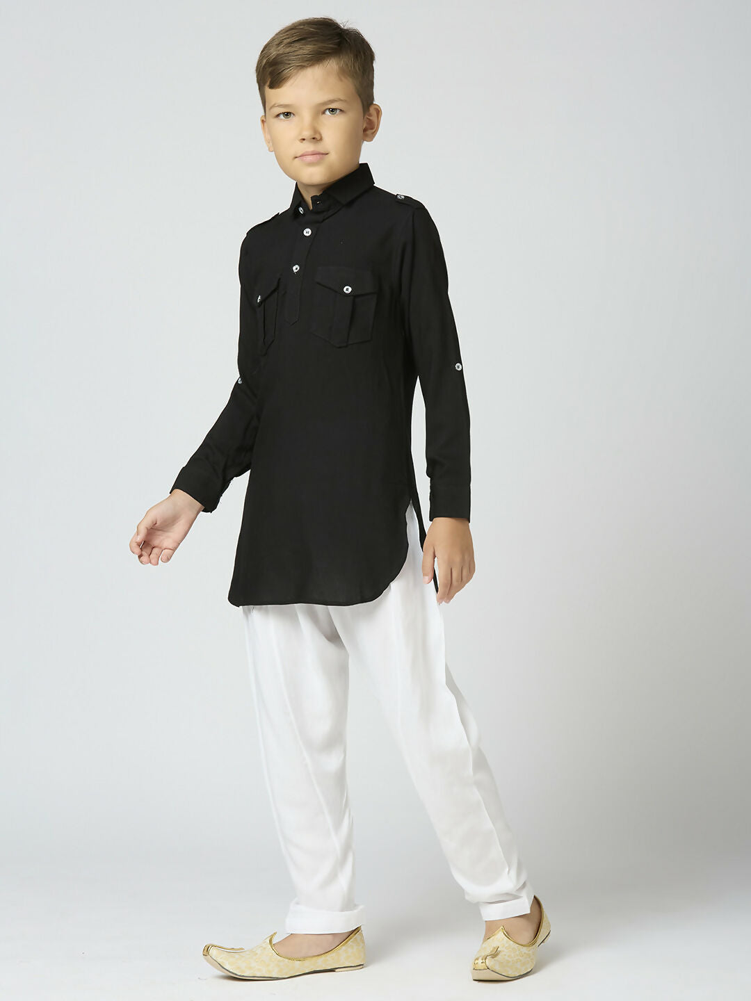 Joban Fashion Kids Island Full Sleeves Cotton Pathani Kurta and Pyjama Set - Black - Distacart