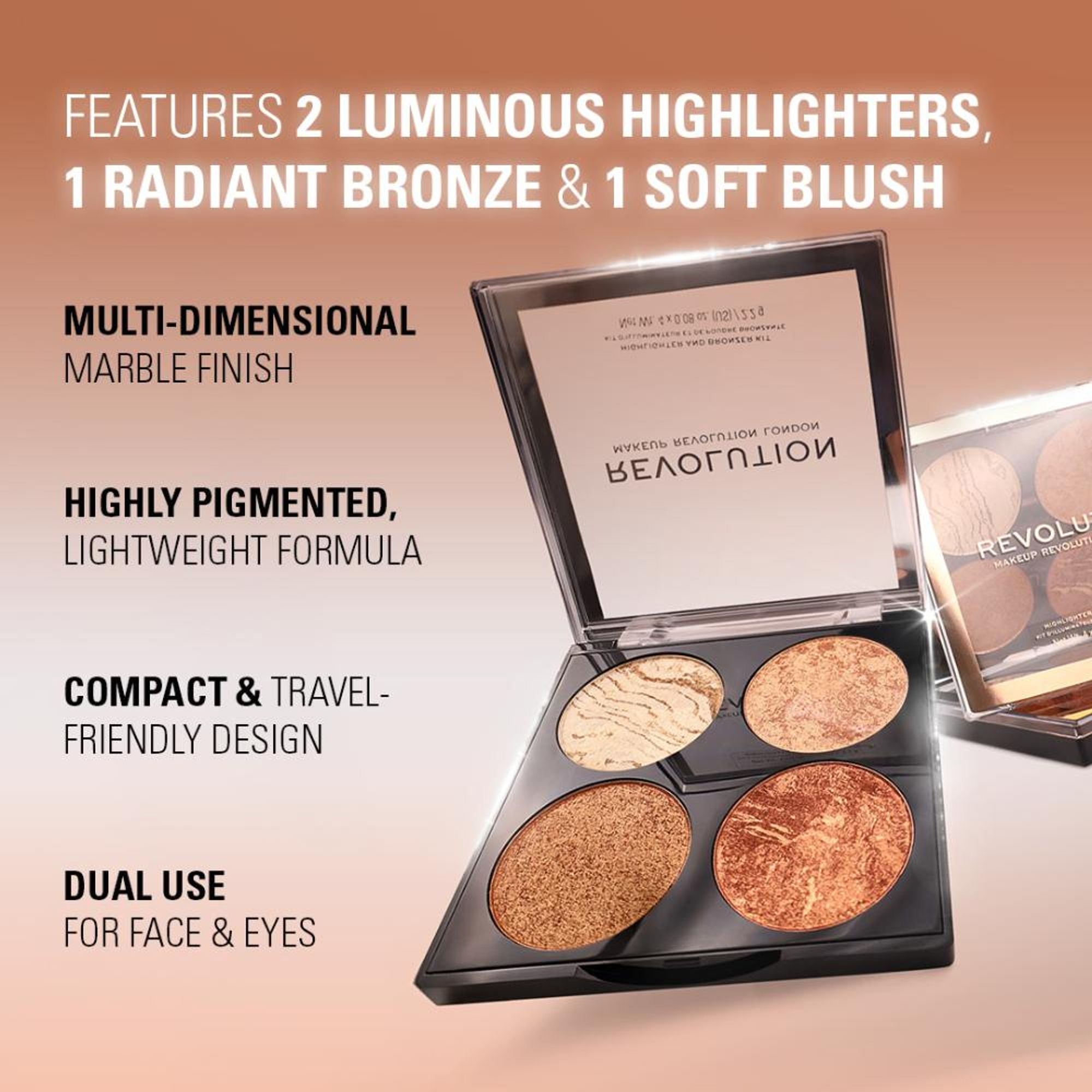 Makeup Revolution Highlighter Cheek Kit - Don't Hold Back - Distacart