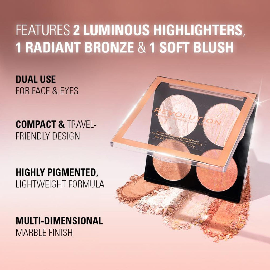 Makeup Revolution Highlighter Cheek Kit - Take A Breather - Distacart