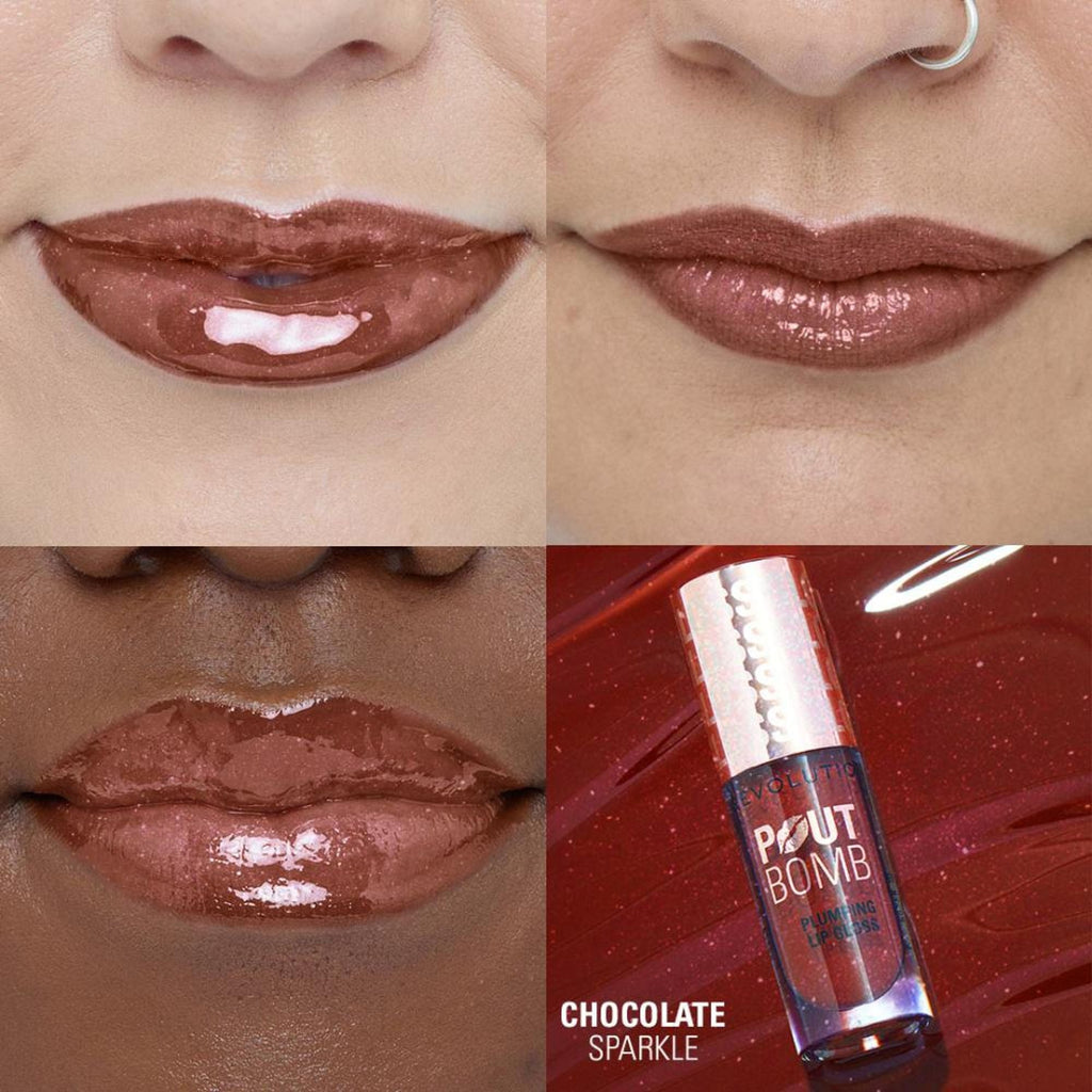 Makeup Revolution Pout Bomb Shimmer Lip Gloss - Chocolate Sparkle - Distacart