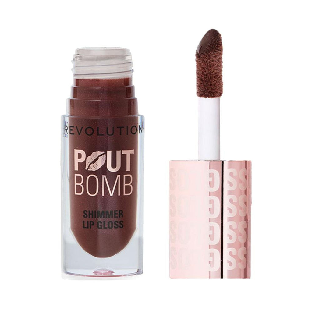 Makeup Revolution Pout Bomb Shimmer Lip Gloss - Chocolate Sparkle - Distacart
