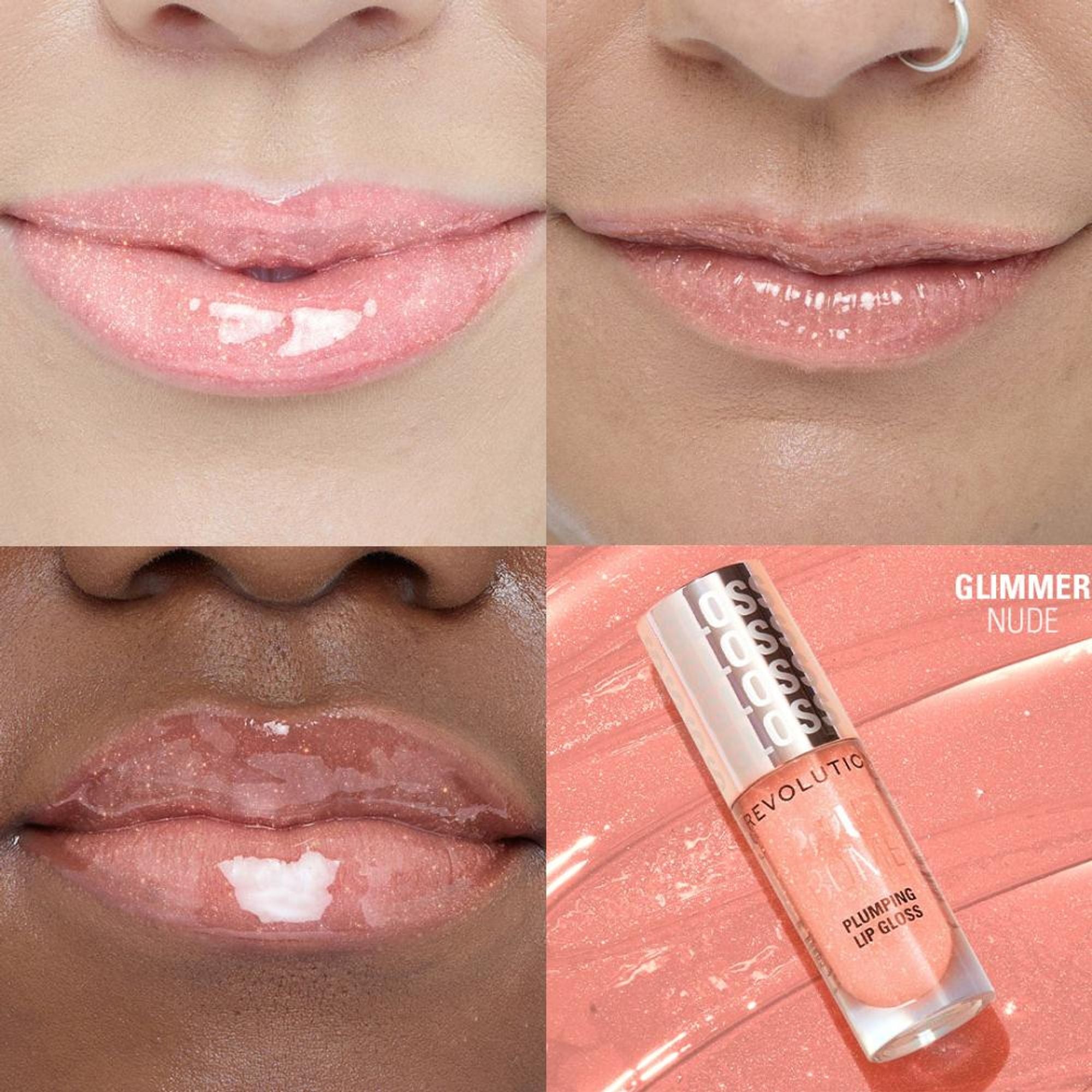 Makeup Revolution Pout Bomb Shimmer Lip Gloss - Glimmer Nude - Distacart