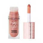 Makeup Revolution Pout Bomb Shimmer Lip Gloss - Glimmer Nude - Distacart