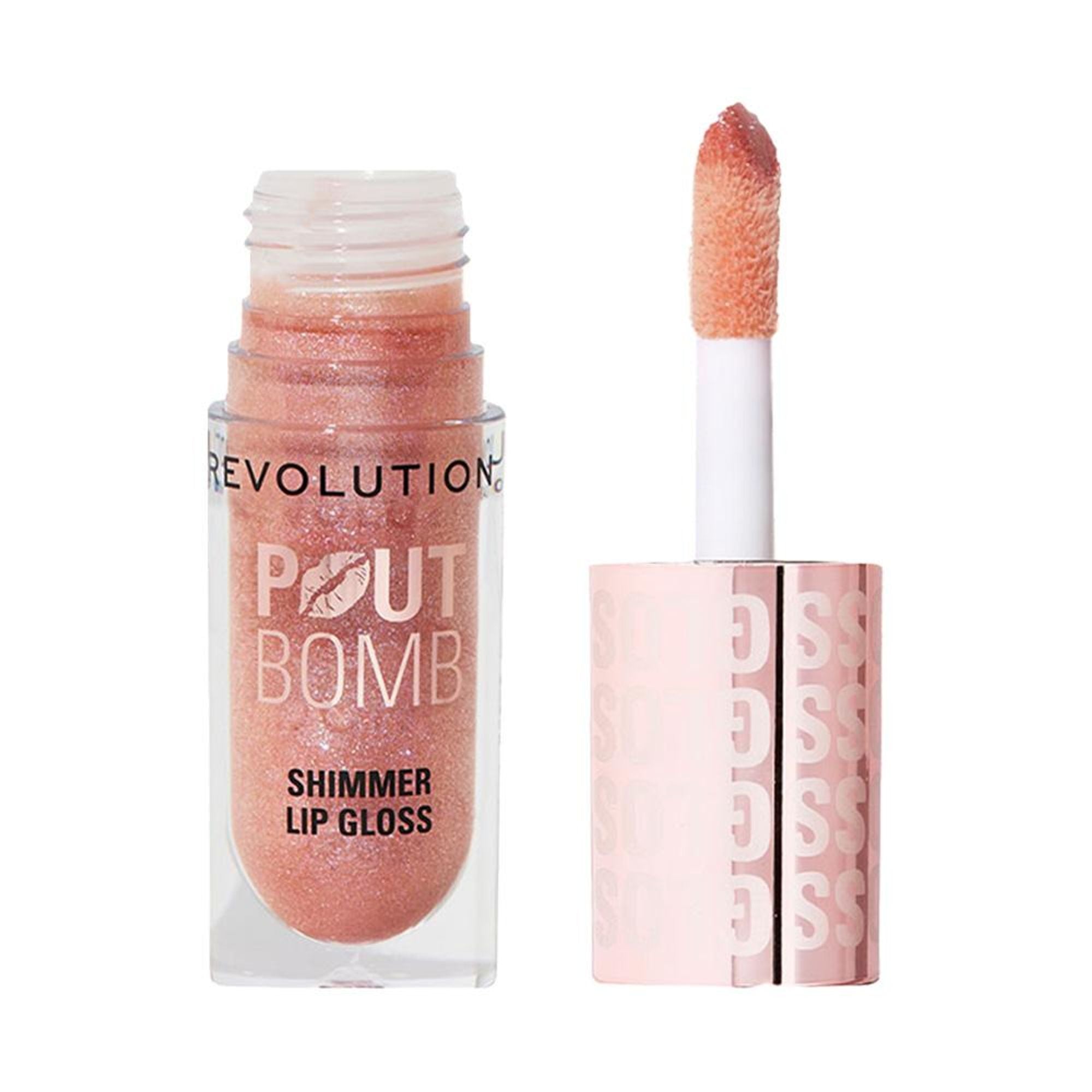 Makeup Revolution Pout Bomb Shimmer Lip Gloss - Glimmer Nude - Distacart