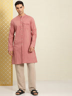 House of Pataudi Rozana Band Collar Pure Cotton Kurta