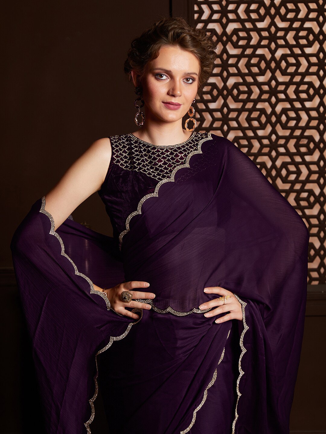 Saree Mall Embellished Border Pure Chiffon Sarees - Distacart