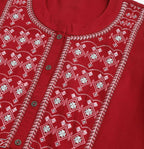 Red Rayon Yoke Embroidered A-line Top - Tarini
