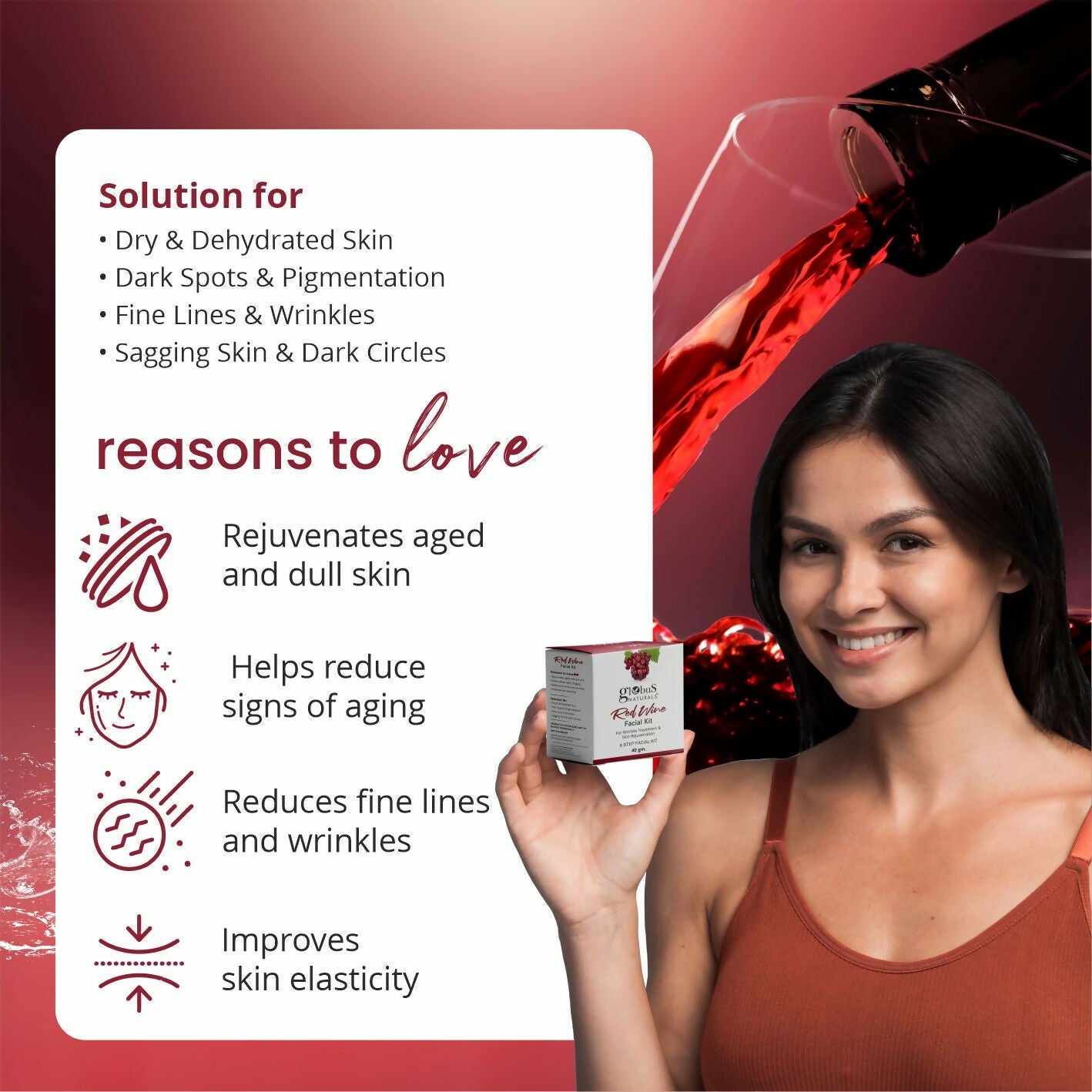 Globus Naturals Anti-Ageing Red Wine 6 Step Facial Kit - Distacart