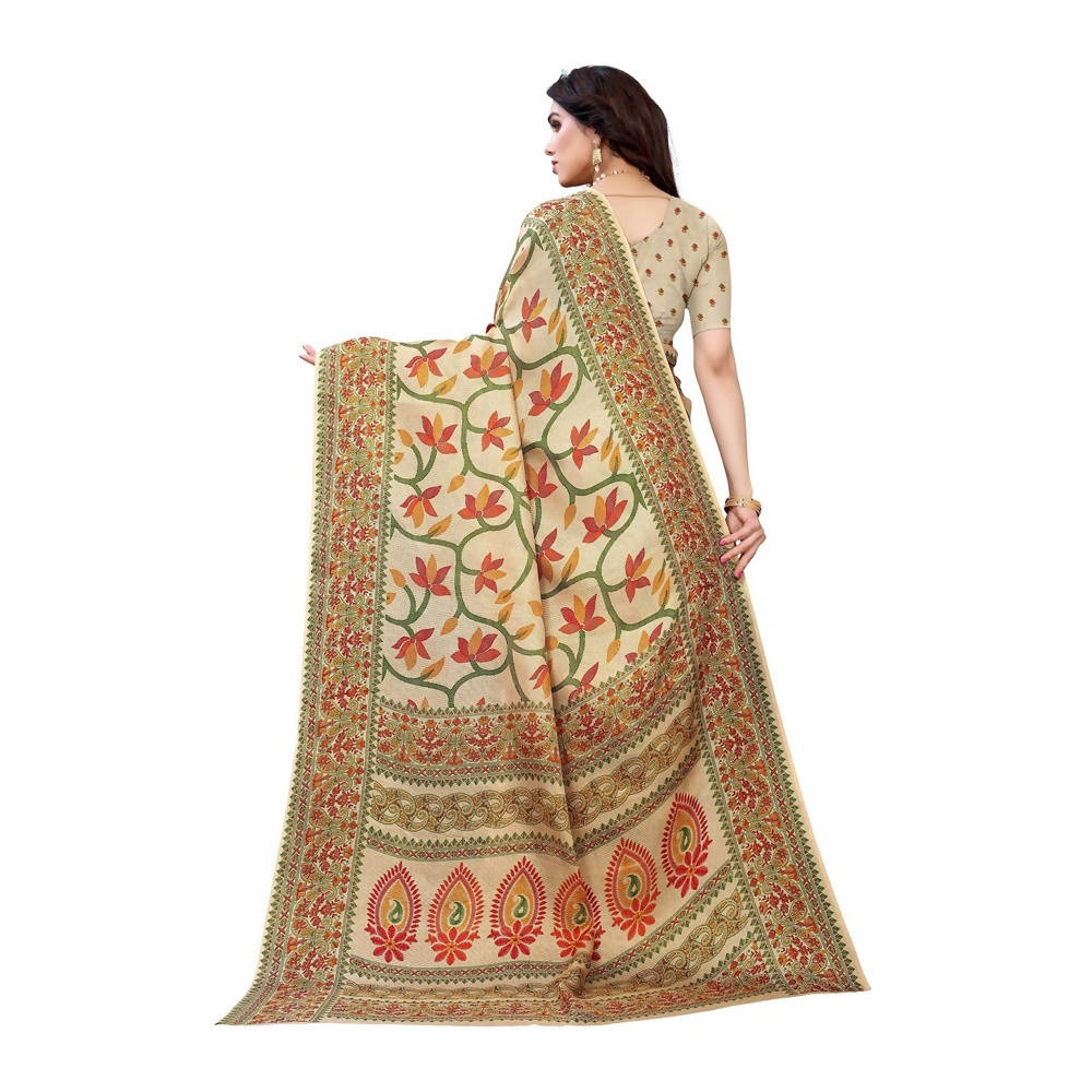 Printed Jute Silk Brown Saree
