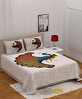 Vamika Printed Cotton Cream Bedsheet With Pillow Covers (PM Mor White)