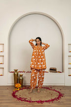 Joban Fashion Peach Hand Block Print Cotton Kurta Set - Distacart