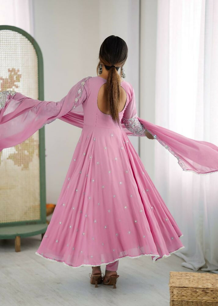 Teeya Creation Baby Pink Color Faux georgette Embroidery Work Wedding Wear Gown - Distacart