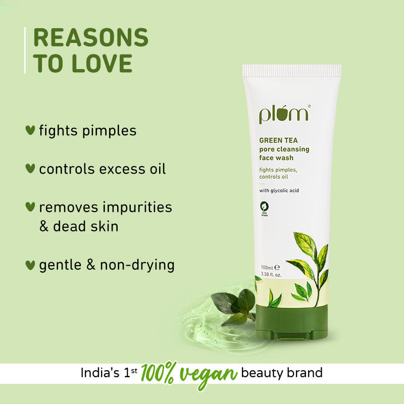 Plum Green Tea Pore Cleansing Face Wash With Glycolic Acid - Fights Acne & Oil For Clear Skin - Distacart