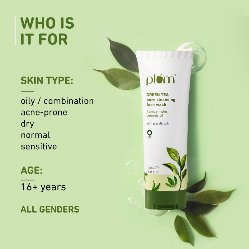 Plum Green Tea Pore Cleansing Face Wash With Glycolic Acid - Fights Acne & Oil For Clear Skin - Distacart