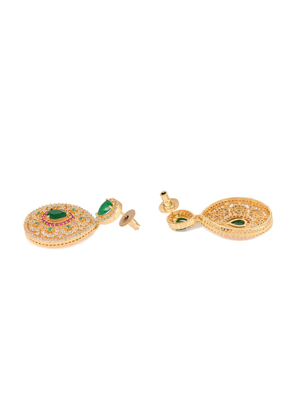 Saraf RS Jewellery Women Gold-Plated Multi Coloured AD Studded Pearl Mala & Earrings Set - Distacart