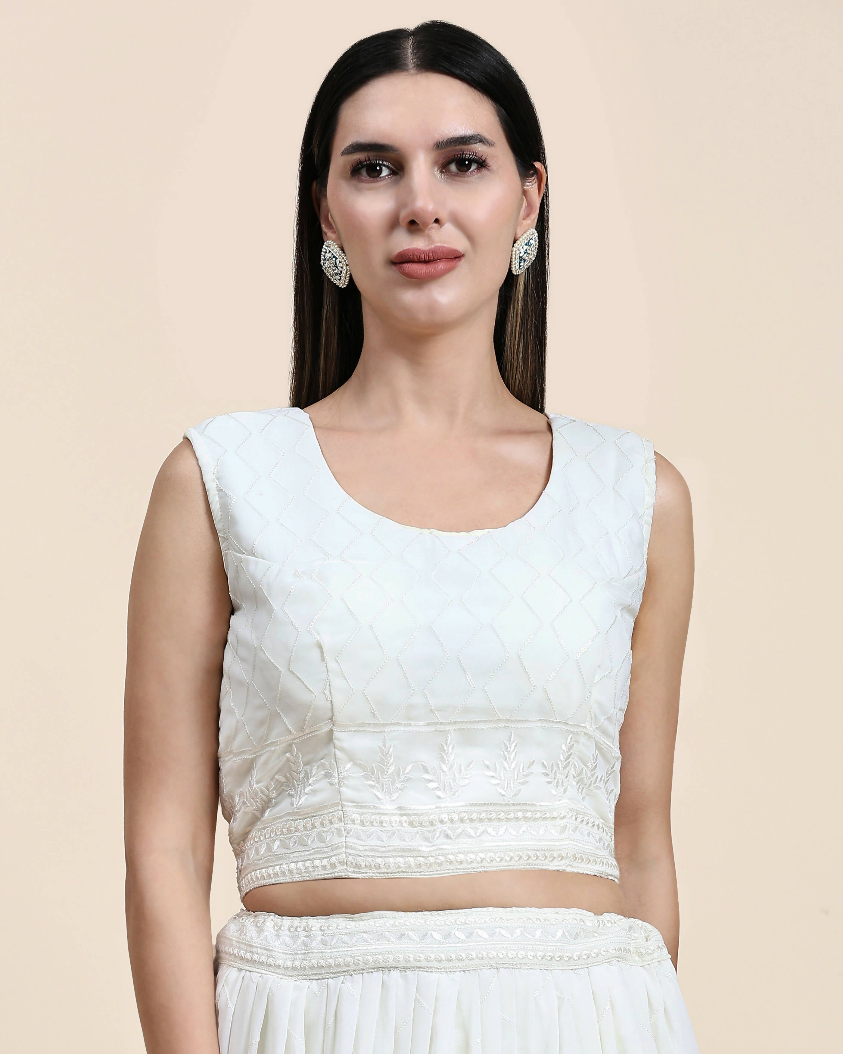 White Pure Viscose Georgette Sequence Embroidery work Lehenga Choli with Dupatta - Aakriti