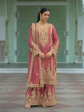 Anaita Coral Heavy Chinon Readymade Palazzo Suit with Heavy Embroidery Work - Distacart