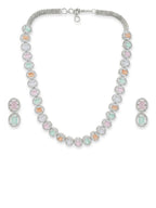 Blush Colored Diamond & Semi Precious Stone Neckpiece with Earrings- Ruby Raang