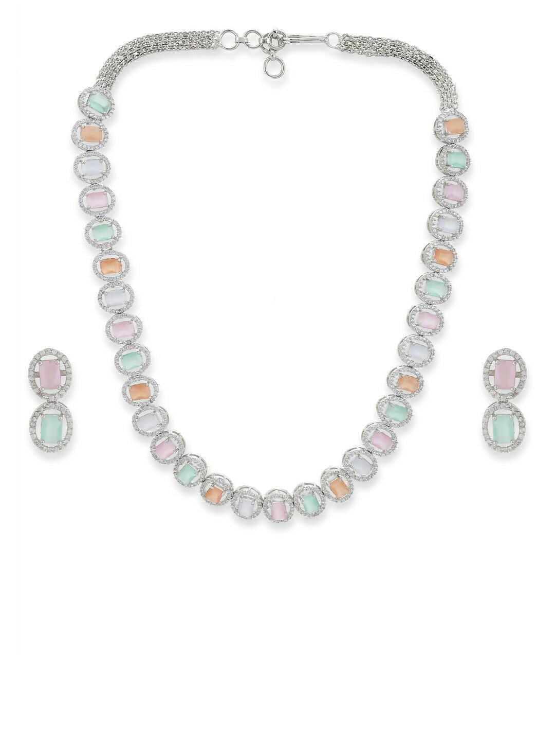 Blush Colored Diamond & Semi Precious Stone Neckpiece with Earrings- Ruby Raang