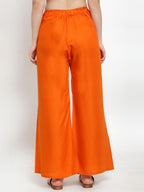 TAG 7 Women Orange Solid Wide Leg Palazzos