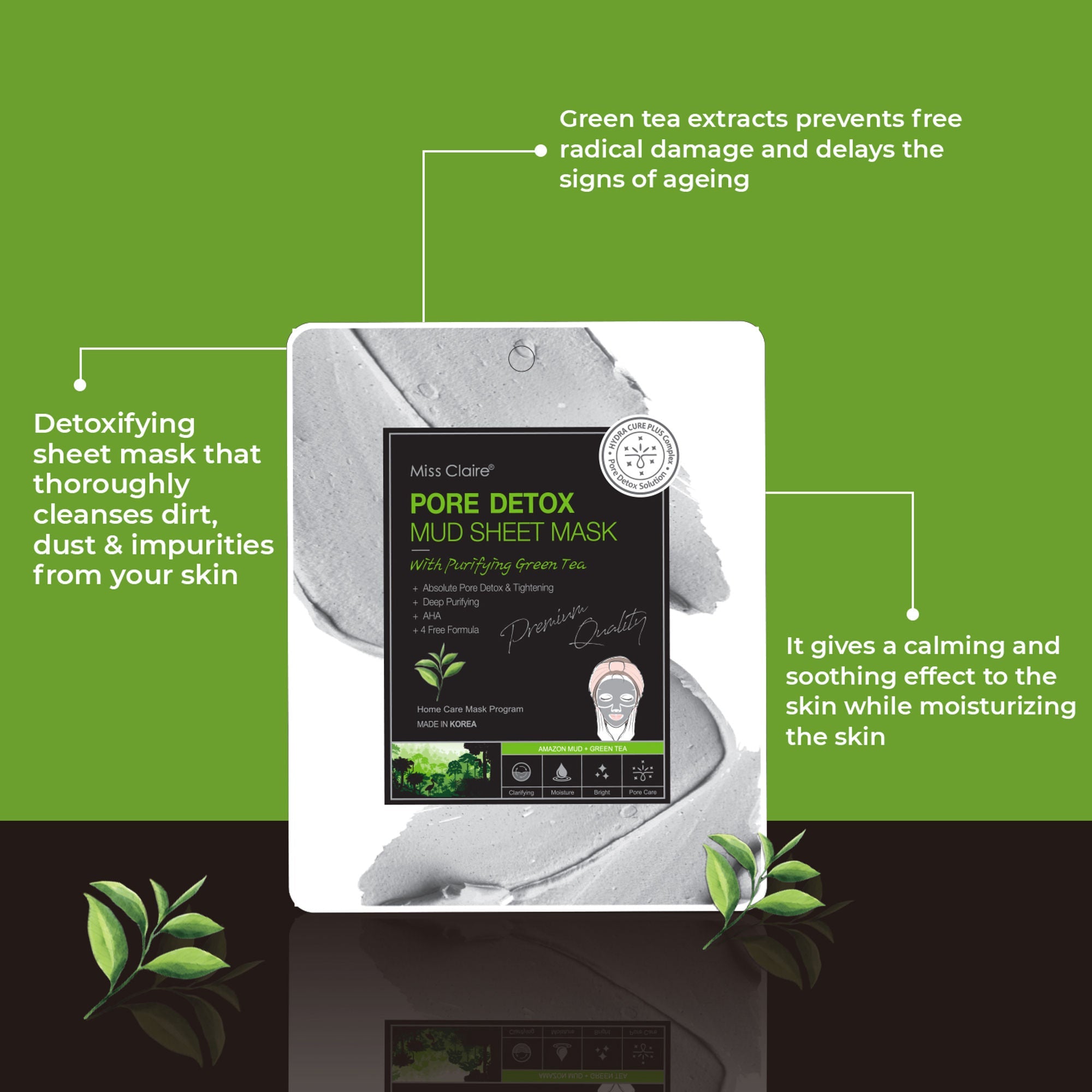 Miss Claire Pore Detox Mud Sheet Mask With Purifying Green Tea - Distacart