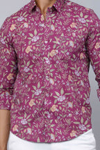 Miravan Men's Purple Comfort Foral Printed Casual Cotton Shirt