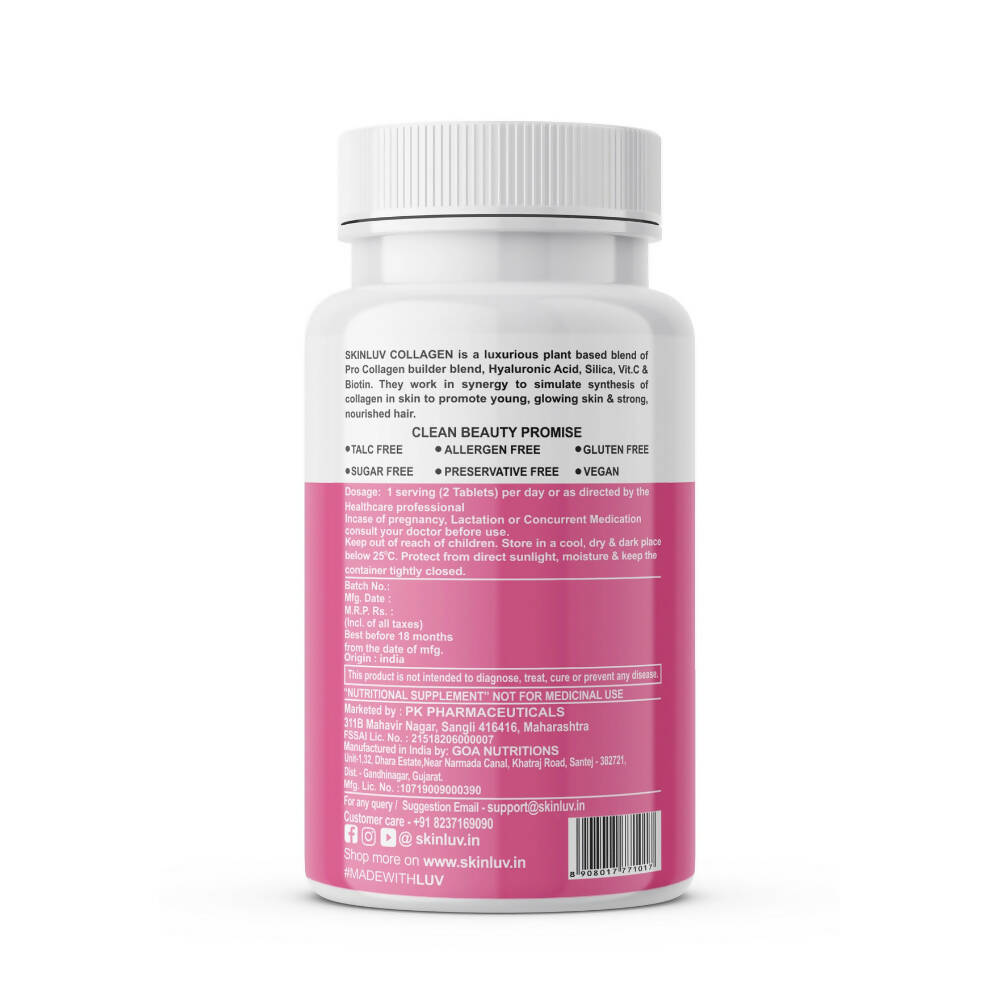 SkinLuv Plant Based Vegan Collagen Builder Sugar Free Veg Tablets - Distacart