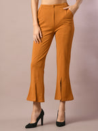 Myshka Women's Mustard Solid Party Parallel Trousers