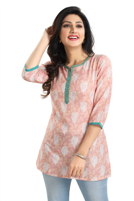 Snehal Creations Pretty Pastel Peach Rayon Short Kurti Tunic Top