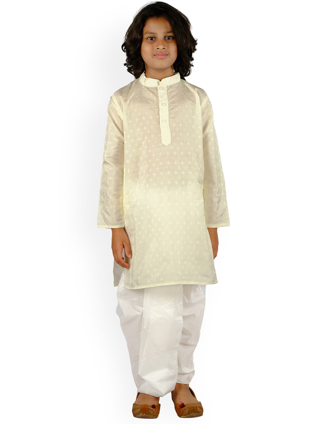 Sethukrishna Boys Cream-Coloured Angrakha Kurta with Dhoti Pants