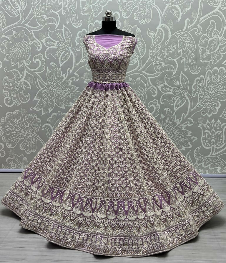 Jyoti Fashion Women's Violet Bridal Net Fancy Sequins with Multi Thread Embroidered Wedding Lehenga Choli