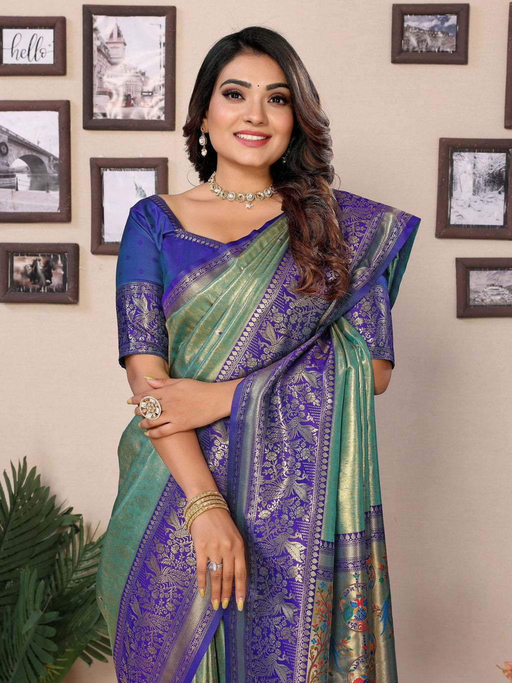 Aastha Fashion Green Tissue Silk Weaving Saree - Distacart