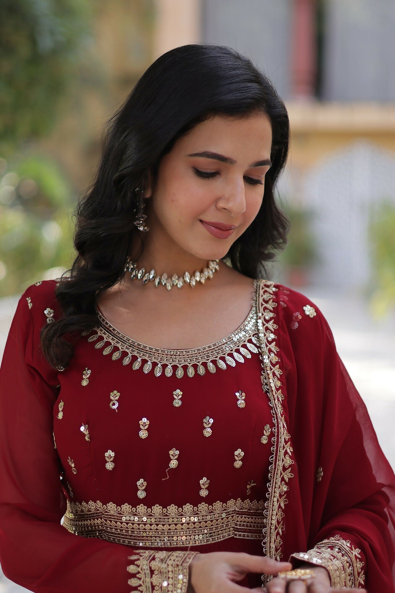 Joban Fashion Maroon Georgette Sequence Embroidery Work Kurta Set - Distacart