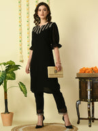 Myshka Women's Black Georgette Kurta With Trousers Party Sets
