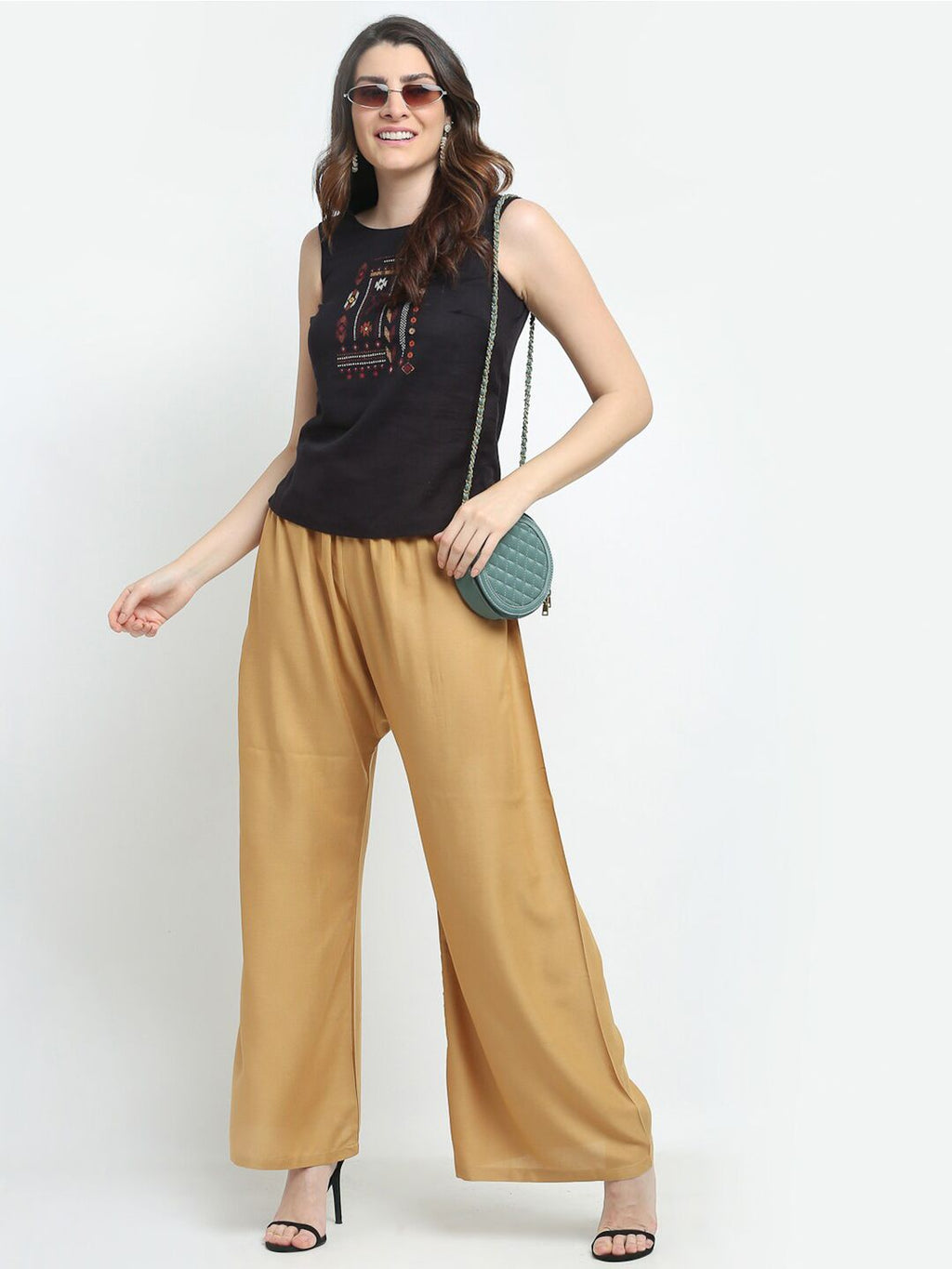 TAG 7 Women Pack of 2 Blue & Beige Solid Wide-Leg Palazzos
