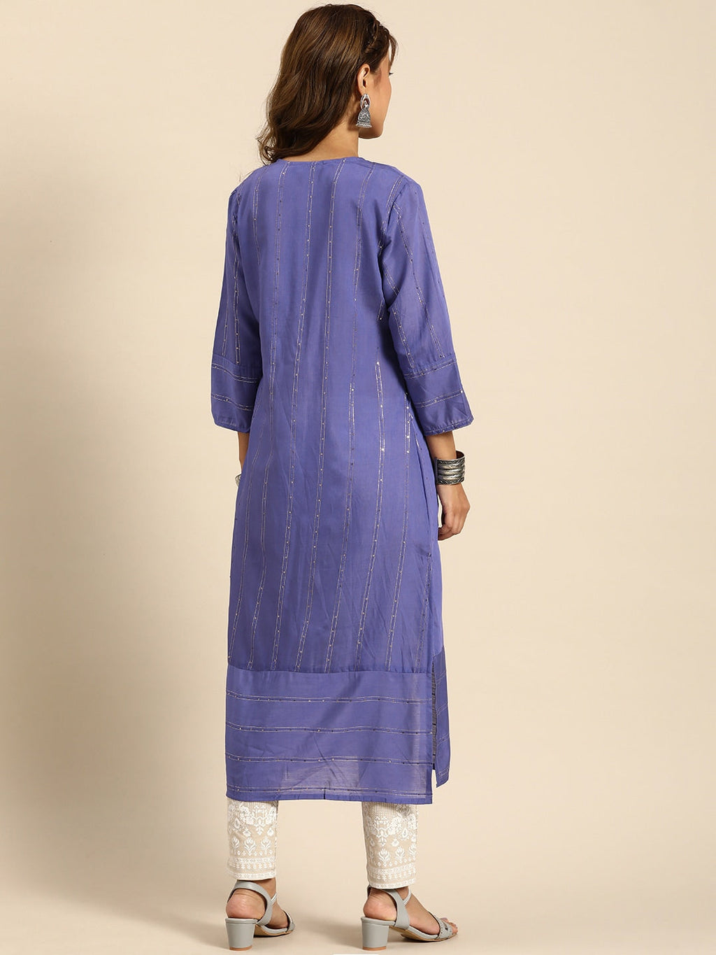 Sangria Women Jacquard Sequinned Chanderi Silk Kurta