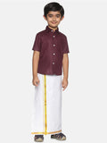 Sethukrishna Boys Maroon & White Shirt with Veshti