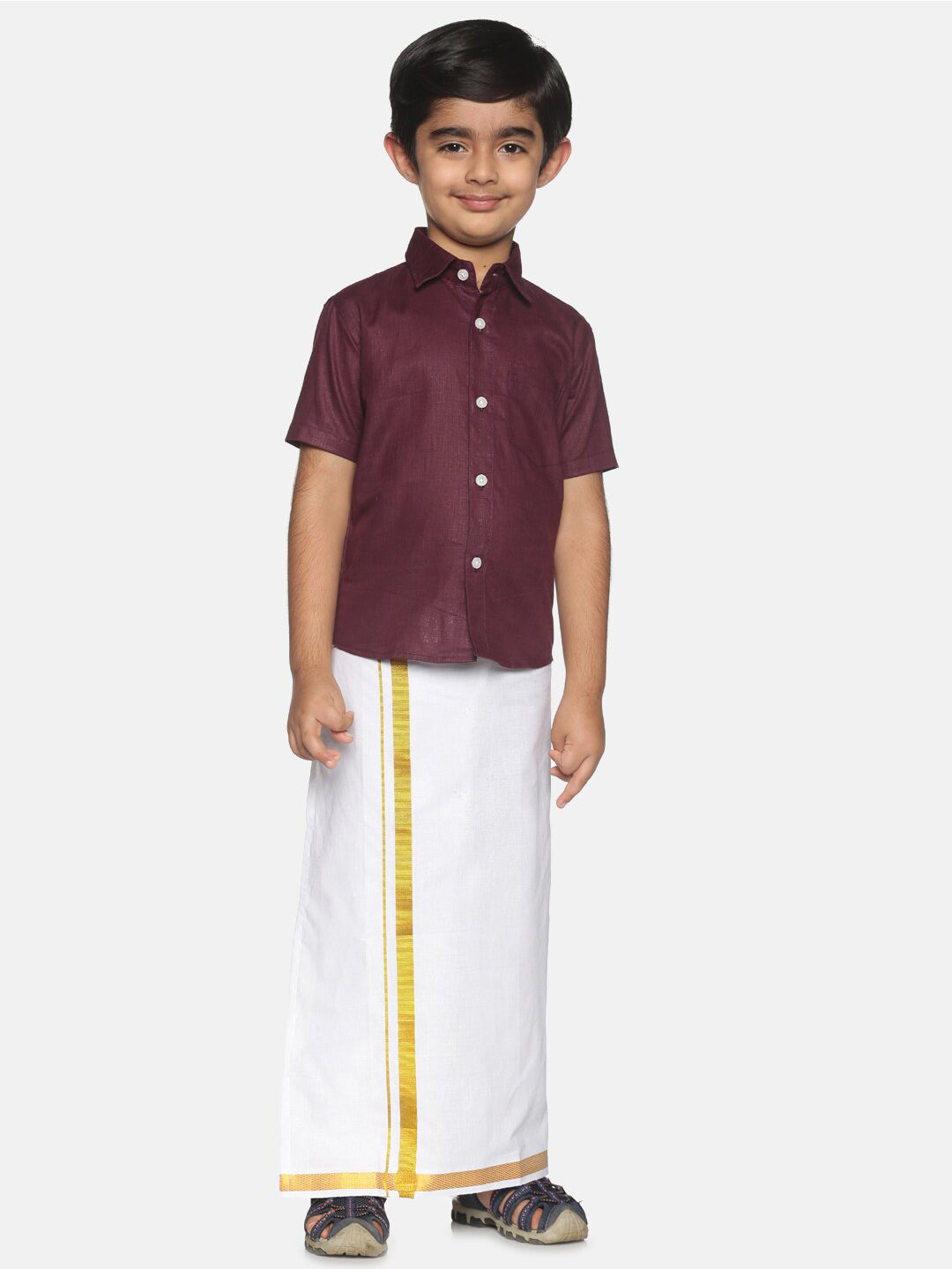 Sethukrishna Boys Maroon & White Shirt with Veshti