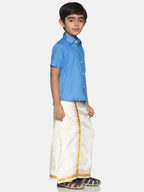 Sethukrishna Boys Blue & White Shirt with Veshti Set