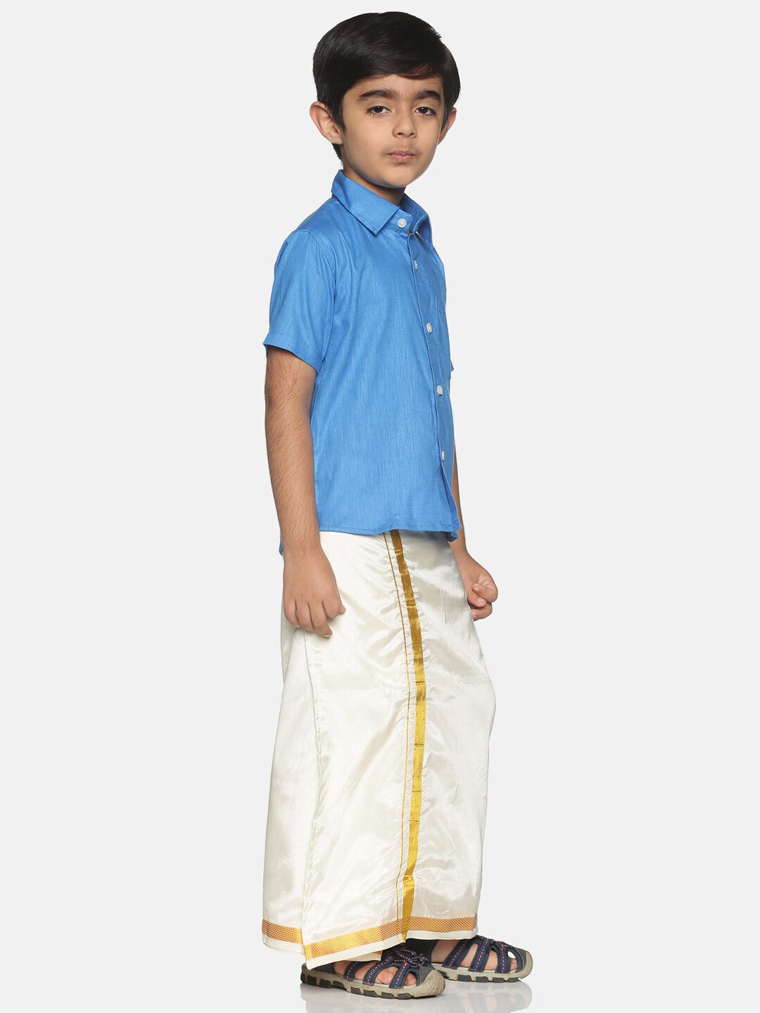 Sethukrishna Boys Blue & White Shirt with Veshti Set