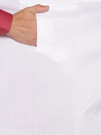 Sethukrishna White & Pink Solid Cotton Dhoti For Men - Distacart