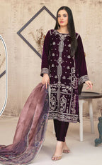 Anaita Purple Velvet Suit with Embroidery Sequence Work - Distacart
