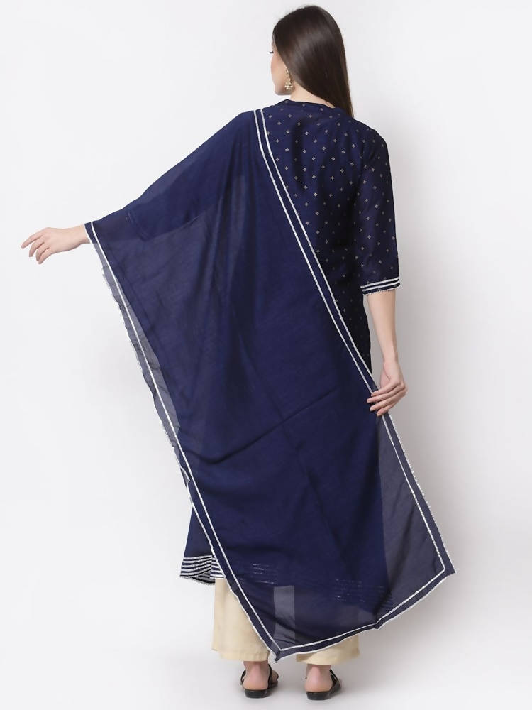 Myshka Blue Color Silk Blend Printed Kurta With Dupatta Set