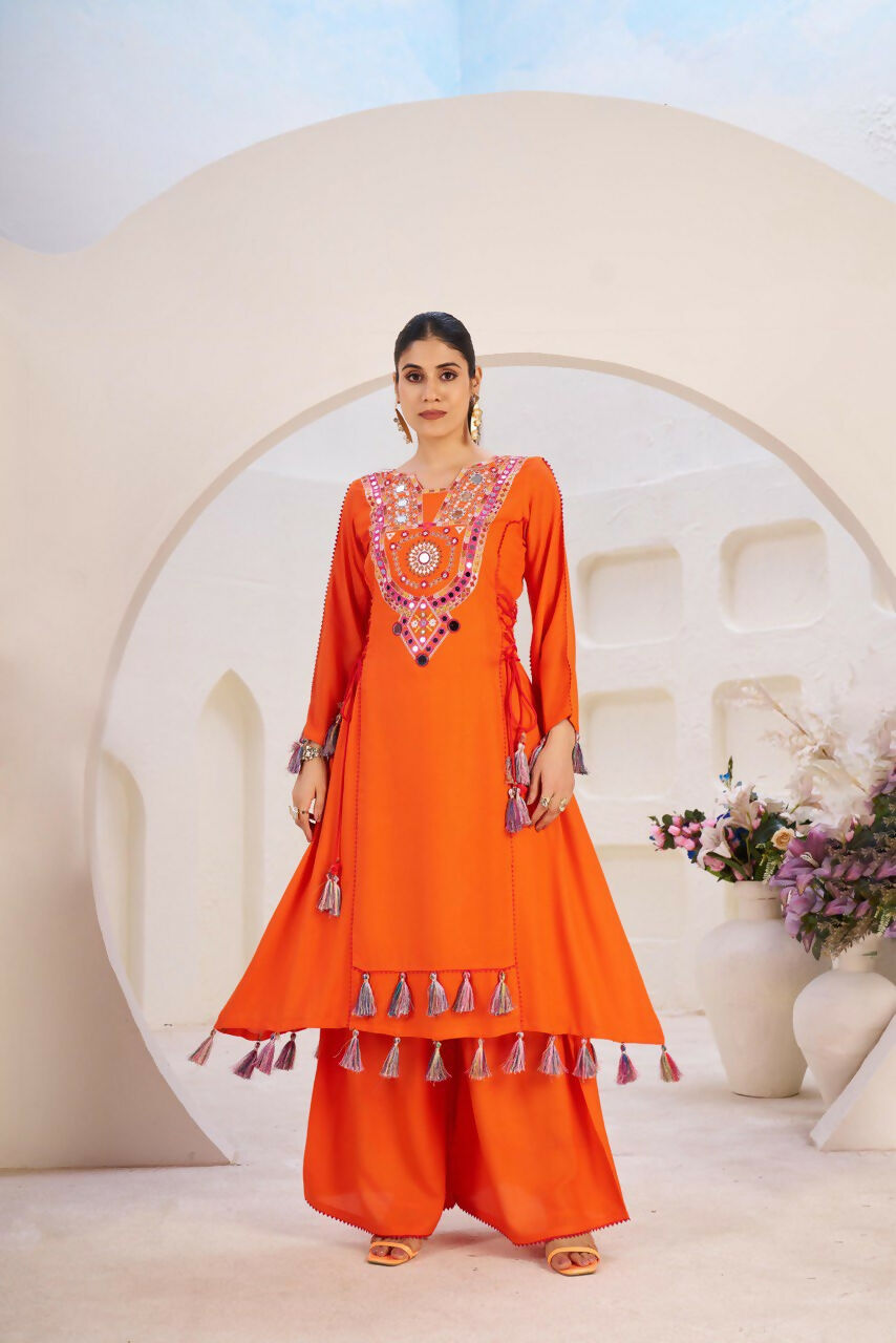 The52 Women's Gorgeous Rayon Fabric Thread Work Straight Kurta Palazzo Set - Distacart