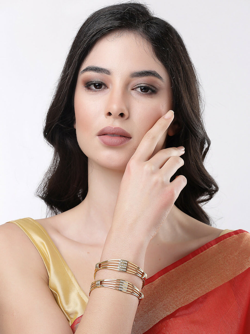 NVR Women Set of 2 Gold Plated Kundan Studded Bangles - Distacart