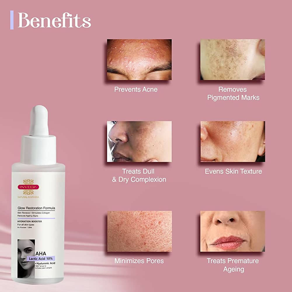 Inveda AHA Lactic Acid 10% + Hyaluronic Acid Glow Restoration Formula